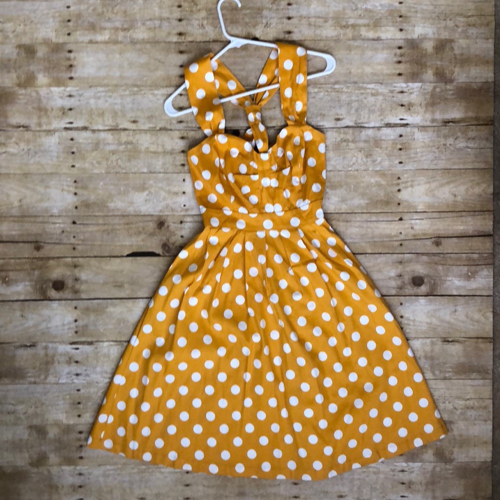 Myrtlewood Yellow & White Polka Dot Dress